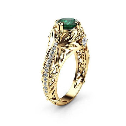 Anillo De Oro 14k Mujer Puro Oro Anillo Brillante Con Esmeraldas Para Mujer
