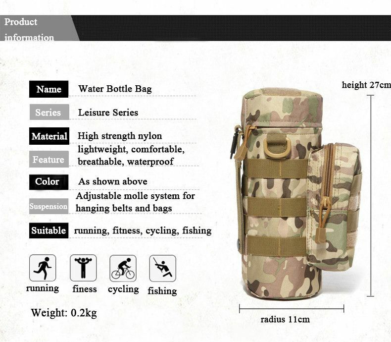 Outdoors Water Bottle Bag Tactical Climbing Camping Hiking Hunting Pouch 27*10cm