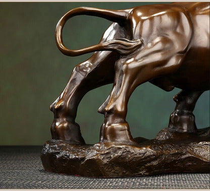 1600g,Bronze Wall Street Bull Sculpture Cow Cattle OX BRASS Statue Modern Art