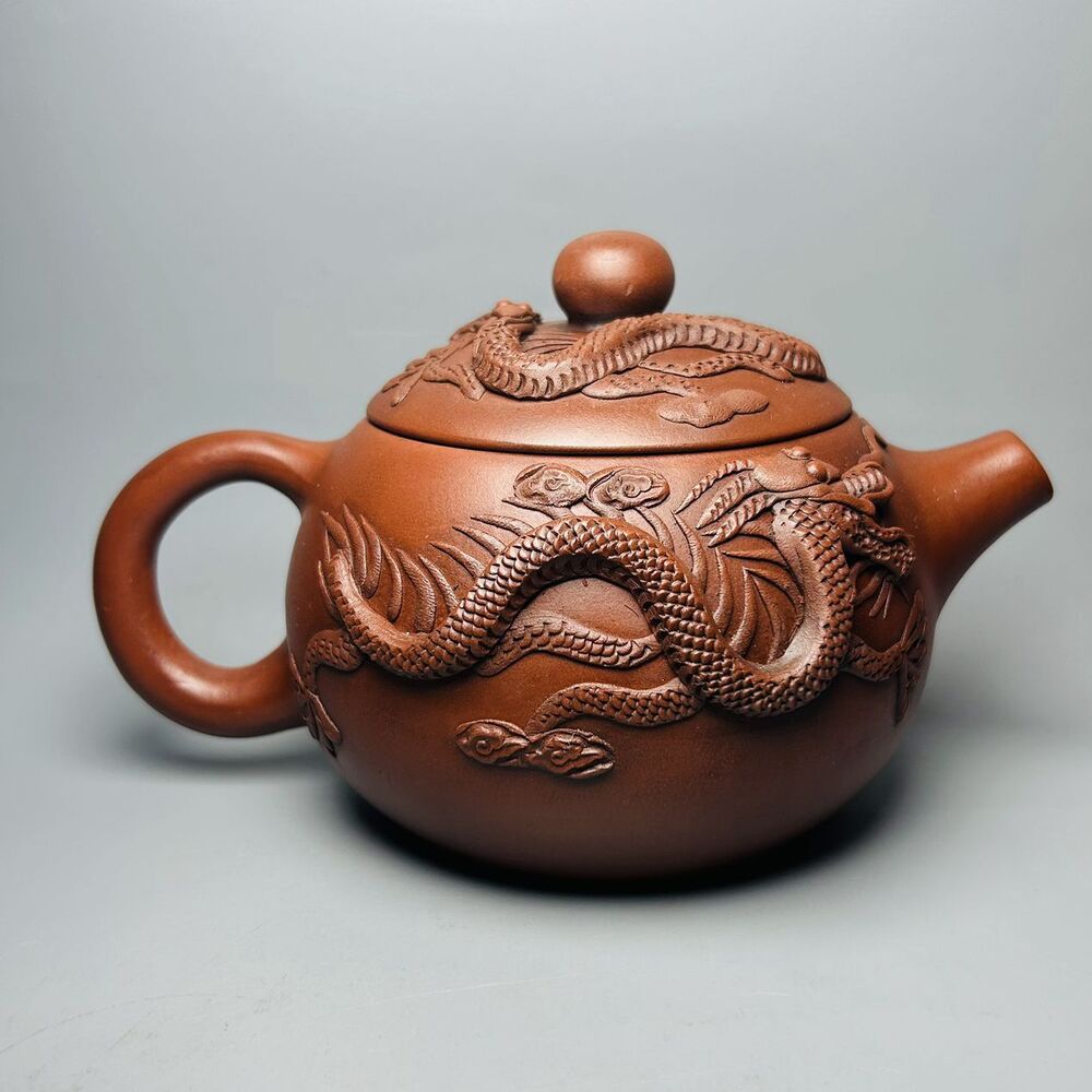 Vintage Chinese Yixing Purple Clay Teapot Zisha Ceramic Carving Dragon Teaware