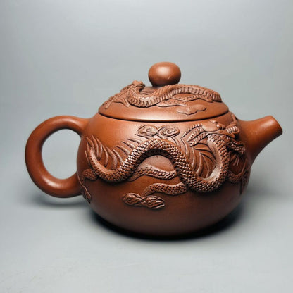 Vintage Chinese Yixing Purple Clay Teapot Zisha Ceramic Carving Dragon Teaware