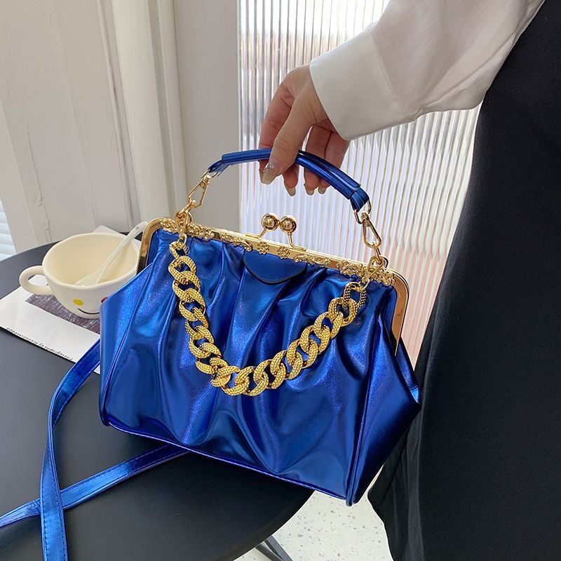 Shoulder Bag Pleated Bag Thick Chain Clip Handbags Satchel Leather Crossbody Bag