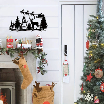 Christmas Tree Snowman Reindeer Metal Wall Art Decor, Metal Wall Hanging Art