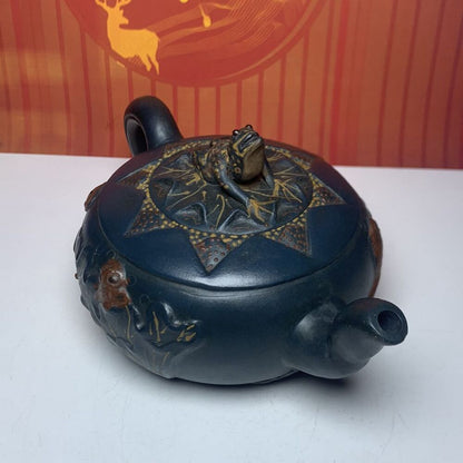 Vintage Chinese Yixing Purple Clay Teapot Zisha Ceremony Lotus Leaf Frog Teaware