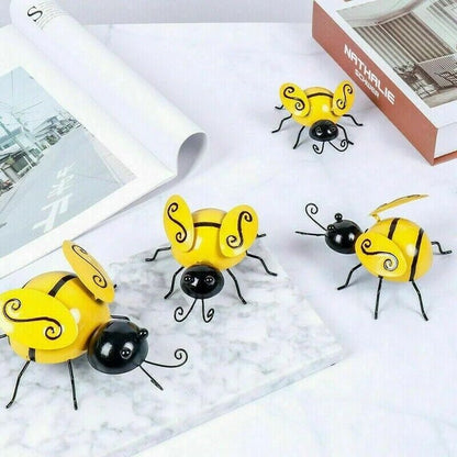 Bumble Bee Wall Ornament 4Pcs Metal Decorative Art Backyard Garden Accents