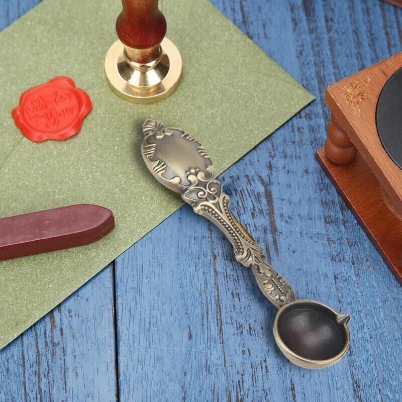 Wax Stamps Seal Antique Fire Paint Sealing Tools Melting Spoon 10.5x2.5cm Copper