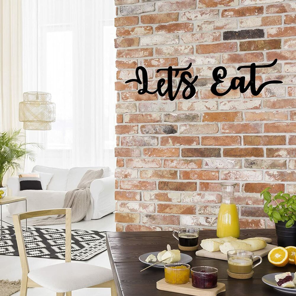 2 Pieces Let's Eat Metal Sign, Rustic Black Cutout Eat Kitchen Decor