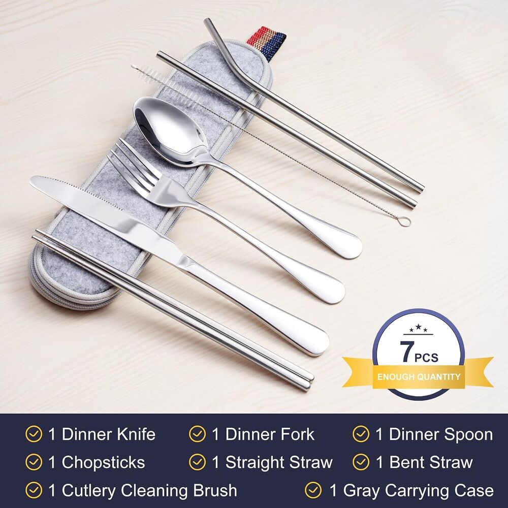 Stainless Steel Cutlery Set for Trip Camping Portable Case Utensils 8 Pieces