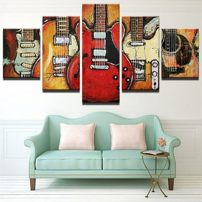 Abstract Guitars Music 5 Piece canvas Wall Art Print Poster Home Decor