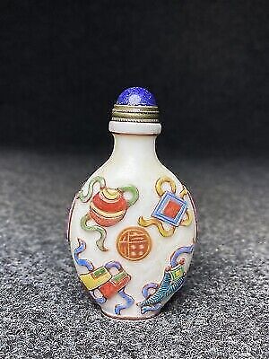 chinese snuff bottle painted glass overlay old civilization carving statue Glaze