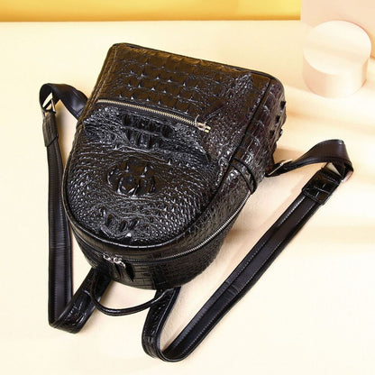Real Leather White Women's bag, Desinger Crocodile Pattern Backpack Travel Bag