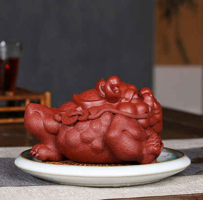 Yixing purple sand tea pet large general toad three legged Golden Toad ornament