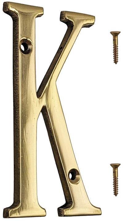 4-inch House Letter with Mounting Screws, Polished Brass, Shiny Gold Color