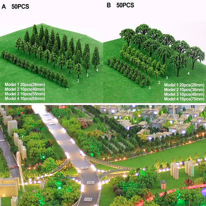 Artificial Miniature Tree 50Pcs Plastic Train Model Scenery Railroad Decorations