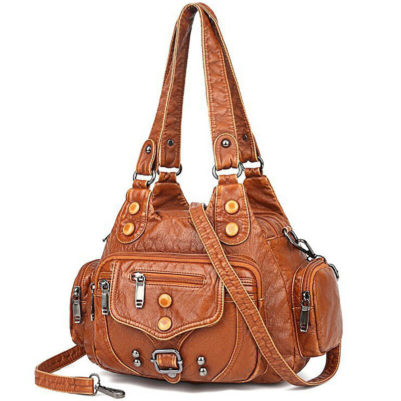 Women's Soft Faux Leather Satchel Handbag Multiple pockets Crossbody ShoulderBag