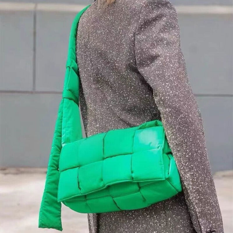 Women's Sponge Woven Messenger Bag Lady's Space Pad Feather Down Crossbody Bag