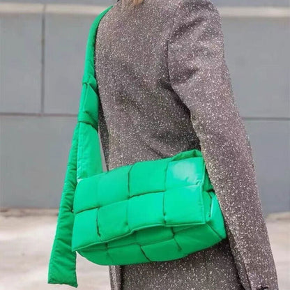 Women's Sponge Woven Messenger Bag Lady's Space Pad Feather Down Crossbody Bag
