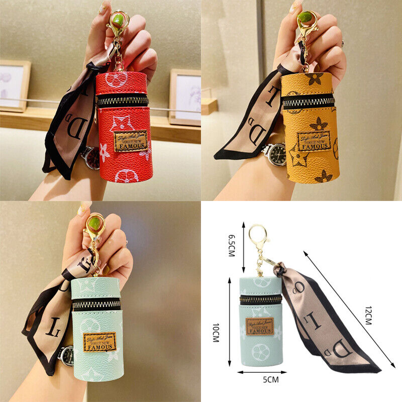 Fashionable ladies Leather Printed Keychain Bucket Coin Purse Pendant Gift