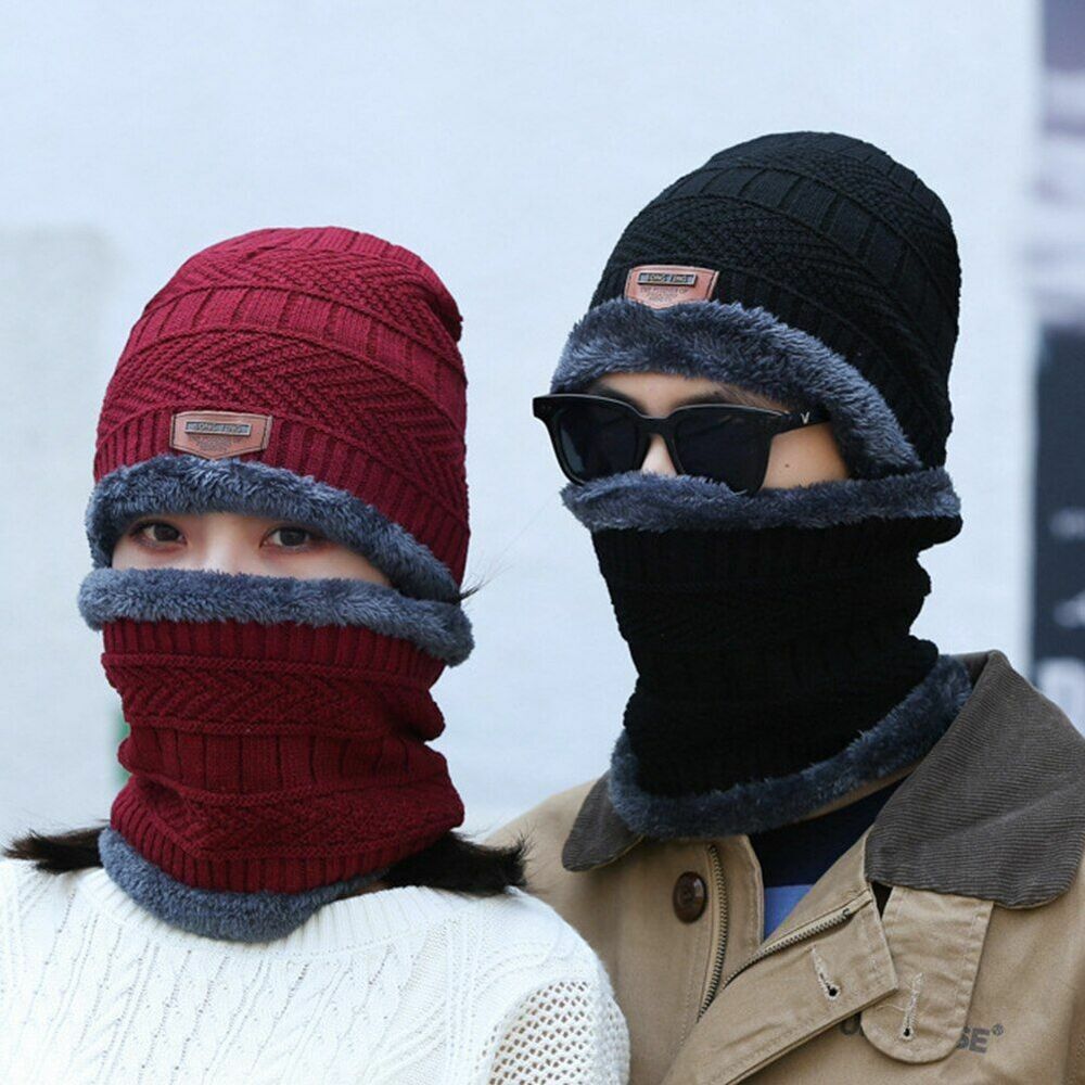 Winter Hat Knitted Neck Collar Thermal Beanie Cap Outdoor Camping Hiking Travel