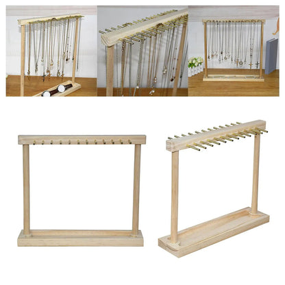Jewelry Organizer Wooden Necklace Display Stand Chains Earrings Rack 30x26x7.5cm