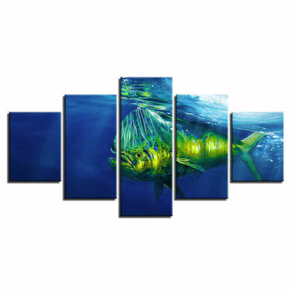 Green Fish Swimming in Water 5 Pcs Canvas Wall Art Painting Poster Home Decor