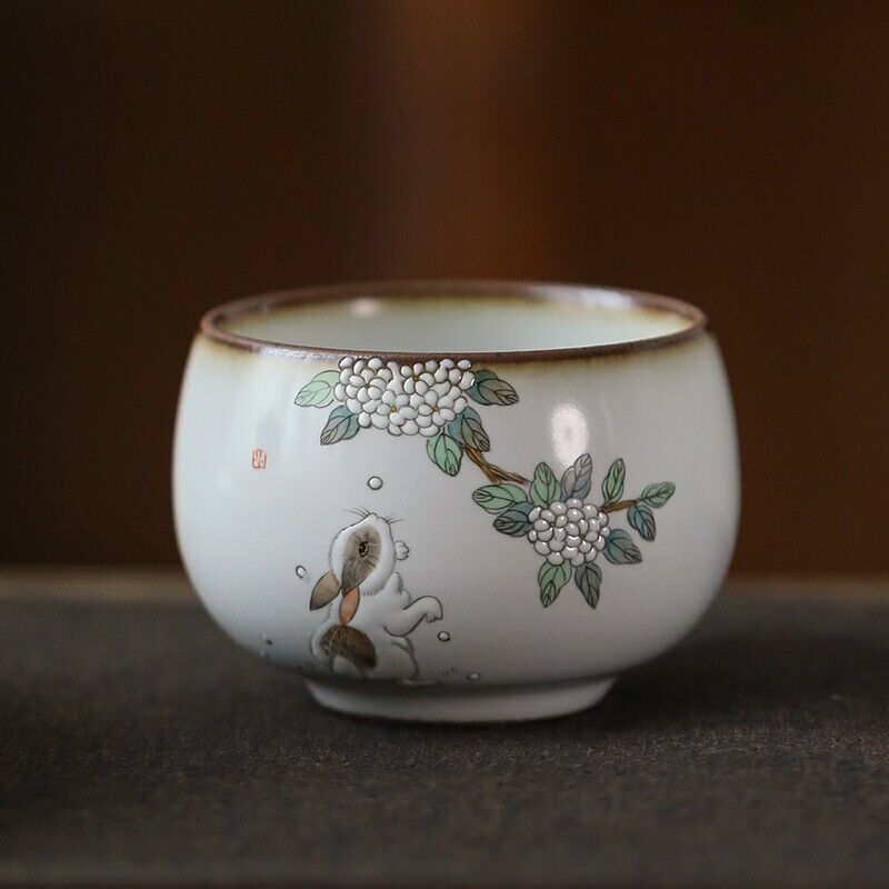 1x 80cc China Song Dynasty Antique master tea cup ruyao White Rabbit ceramic cup