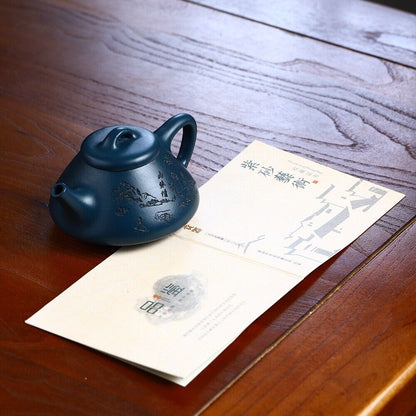 180ml Hand Carved Tea Pot Certificate Paper Yixing Zisha Tianqing Clay Shipiao