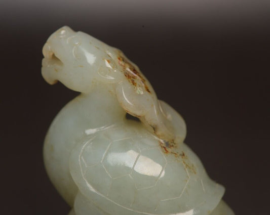 Chinese Antique Hetian Jade Carved Dragon Turtle Seal Statue Figurines Nice Art