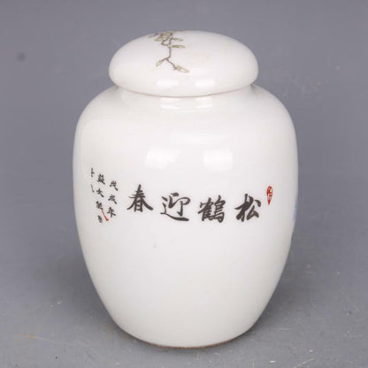 Old Chinese porcelain color Hand Painted Flower bird jar pots Tea caddy 84102