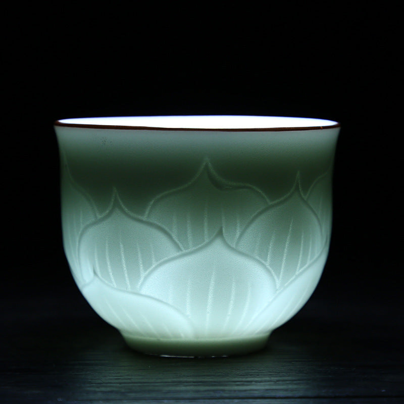 120ml Jingdezhen Ceramic Cup Sample Tea Cup Shadow Green Sculpture Cup