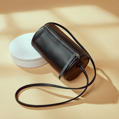 Genuine Leather Bag Crossbody Pouch Round Bags Soft Shoulder Bag Barrel-shaped