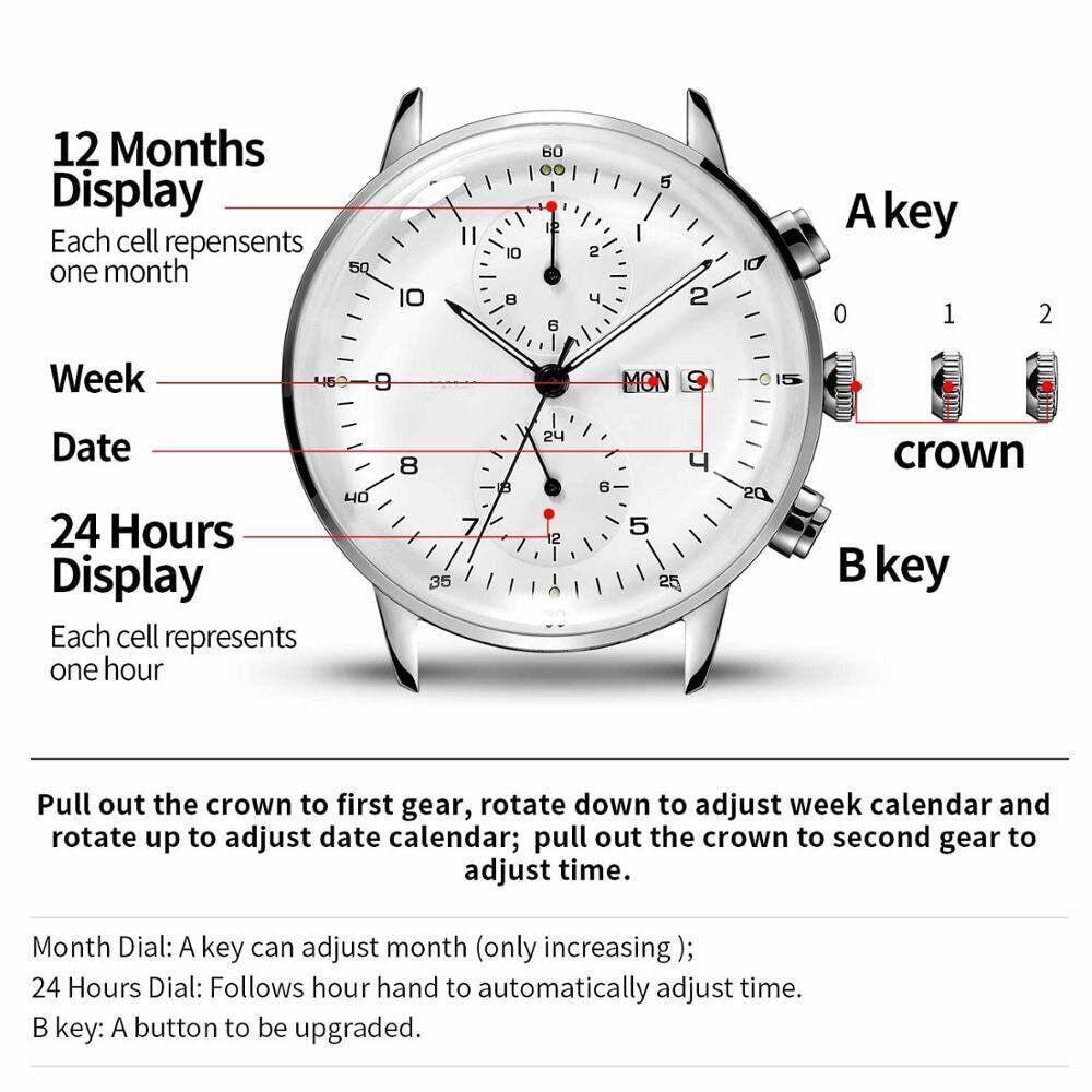 Luobin Automatic Men's Mechanical Luxury Watch 3atm Hour Date Month Multi Dials