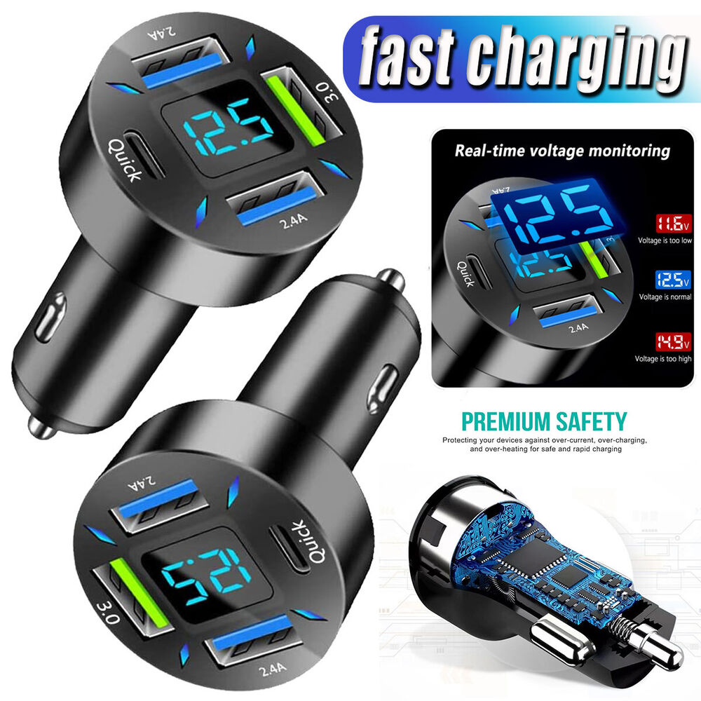 4 Port USB Type-C Fast Car Charger Adapter For Galaxy S10 S20 S21 S22 S23 S8 S9