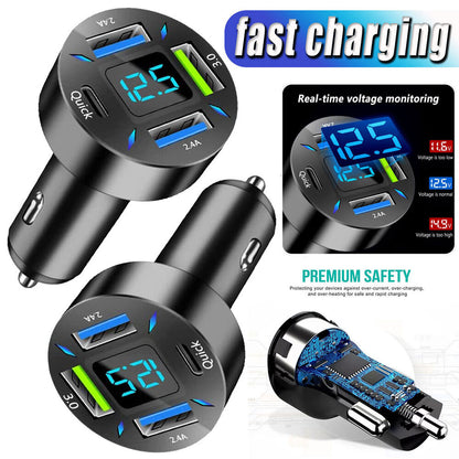 4 Port USB Type-C Fast Car Charger Adapter For Galaxy S10 S20 S21 S22 S23 S8 S9