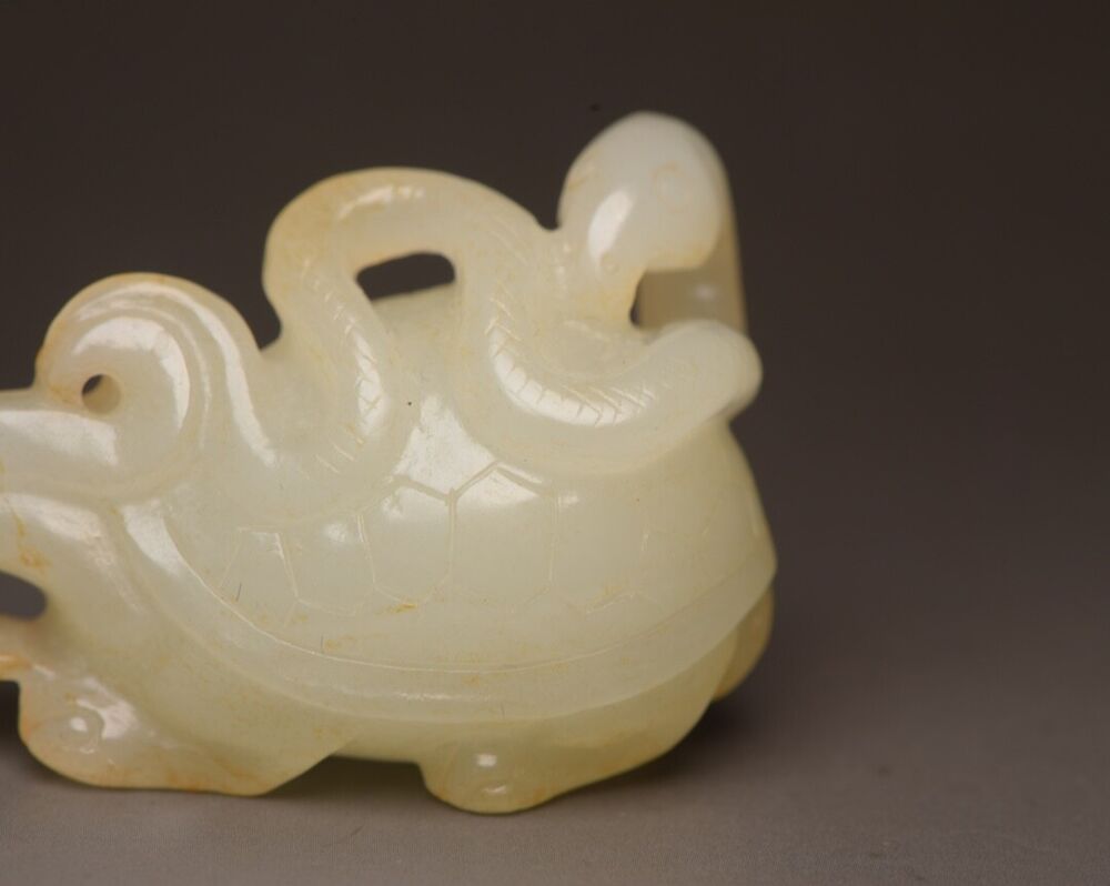 Top Chinese Natural Hetian Jade Carved Exquisite Dragon Turtle Statue Collection