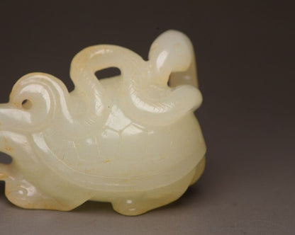 Top Chinese Natural Hetian Jade Carved Exquisite Dragon Turtle Statue Collection