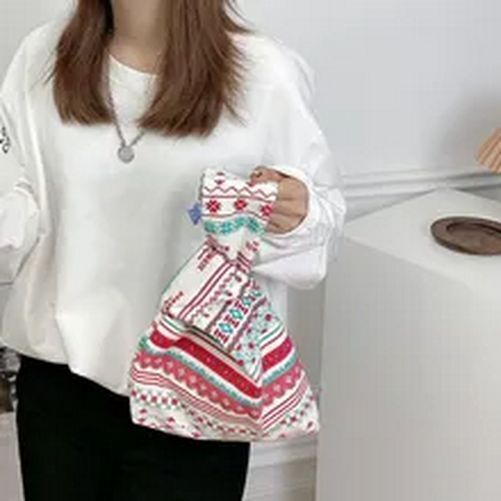 Portable Folk-custom Knot Wrist Bag For Women Simple Purses Tote Canvas Storage