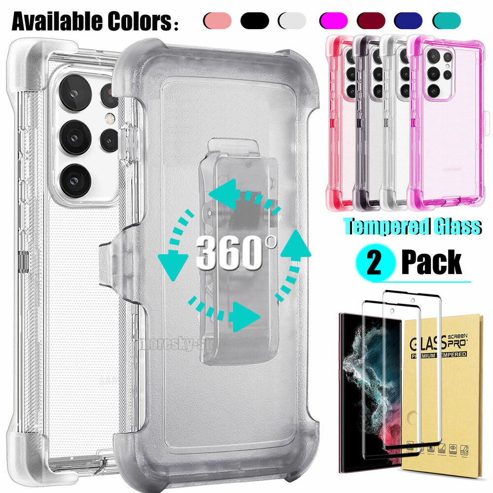 For Samsung Galaxy S22 S22+ S22 Ultra Clear Case w Clip Holster Belt Stand Cover