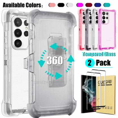 For Samsung Galaxy S22 S22+ S22 Ultra Clear Case w Clip Holster Belt Stand Cover