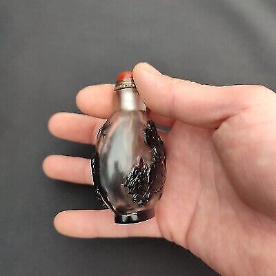 chinese carved snuff bottle glass clean snuffbox colored glaze snake turtle gift