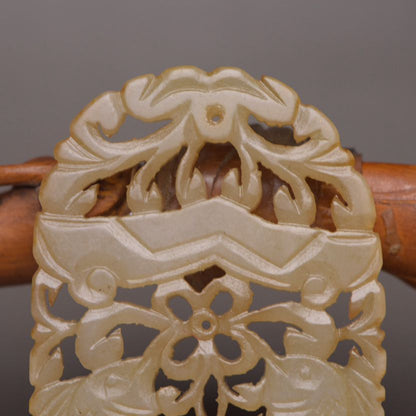 Antique Chinese Natural Hetian Jade Carving Pair Fish Statue Exquisite Pendant