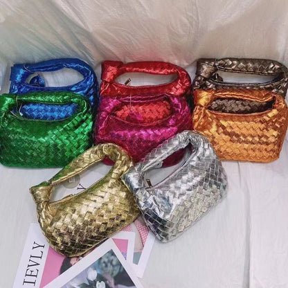 Synthetic Leather Purse Ladies Luxury Handbags Fashion Bag Knitted Handbag Blue