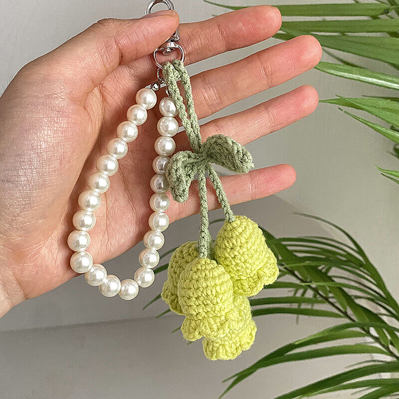 1Pc Flower Knitted Keychain Keyring Women Crocheted Wool Flower Leaf Bag Pendant