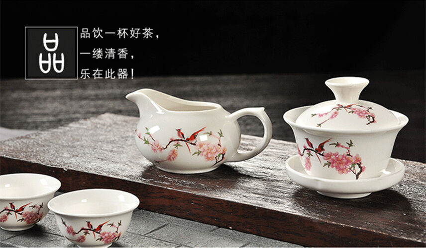 Chinese Kungfu Tea Set Porcelain Gaiwan Tureen Covered Tea Bowl Tea Cup Health
