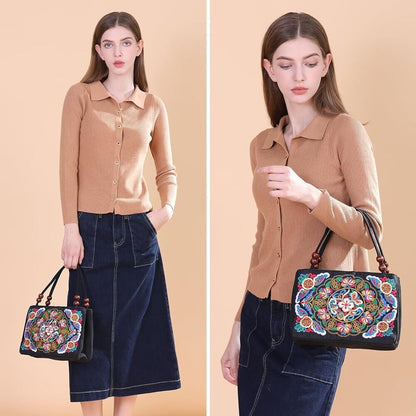 Double-Sided Embroidery Totes Bag Travel Beach Bag Vintage Embroidery Ethnic