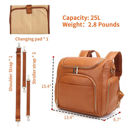 7-in-1 Baby Diaper Bag Solid PU Leather Mummy Maternity Bag Bags Changing Pad