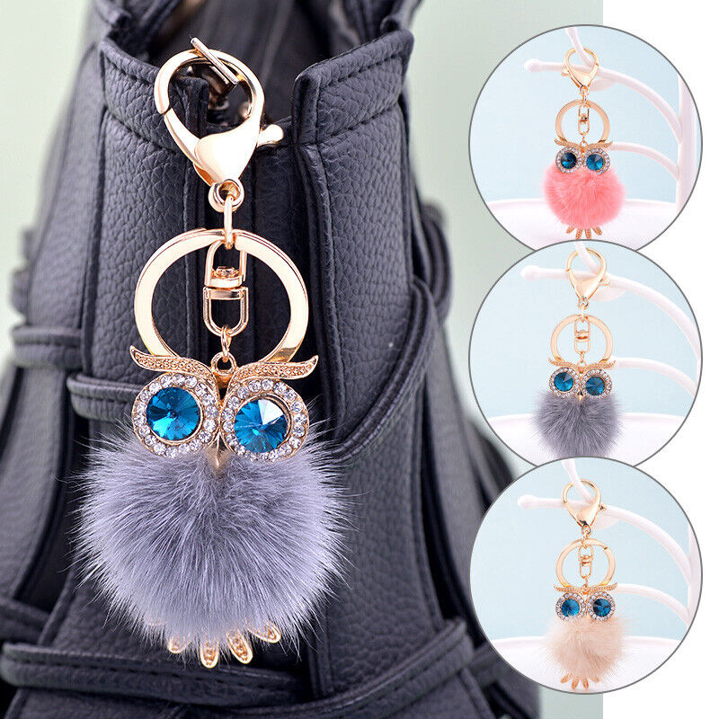 Furry Pom-pom Ball Owl Keyring Keychain Bag Hanging Pendant Car Interior Decor