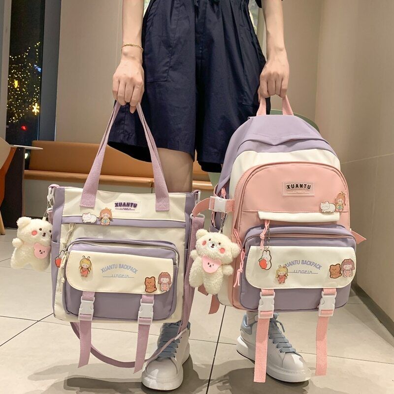 Girls Backpack Shoulder Bags Pockets School Bag Teenage Girls Kawaii Backpack