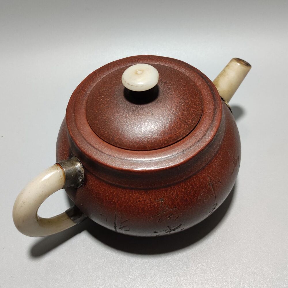 Vintage Chinese Yixing Purple Clay Teapot Zisha Ceramic Flower Bird Tea Set Art