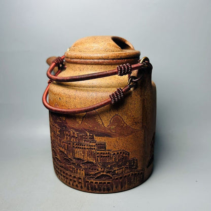 Vintage Chinese Yixing Purple Clay Teapot Zisha Ceremony Carving Collectible Art